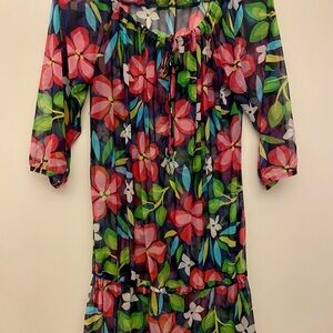 Bananamoon Floral Sheer Swim Coverup - Red, Green, Blue